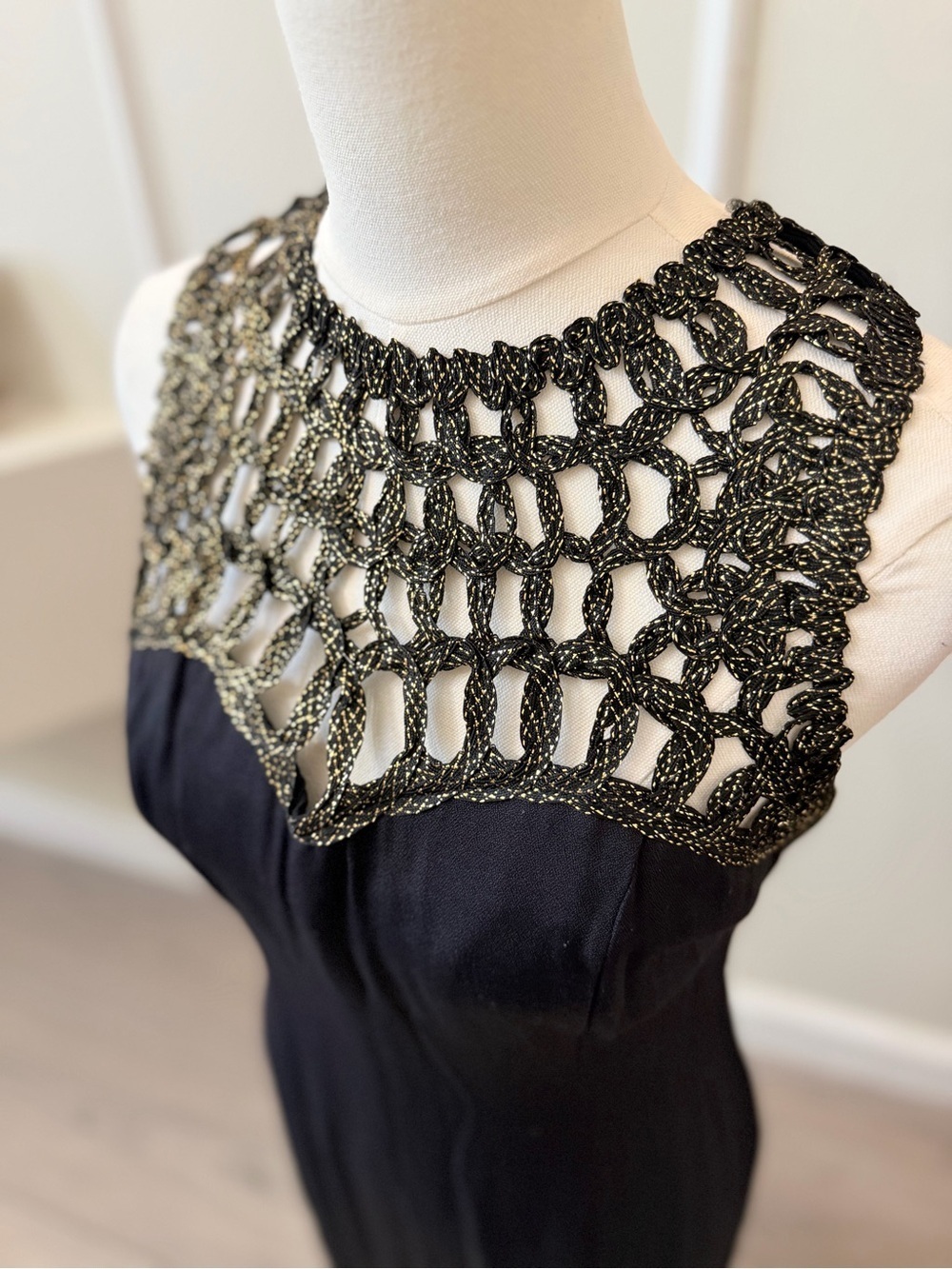 Scarlett Black Maxi Dress with Beaded Crochet Yoke Accent - Picture 2 of 7
